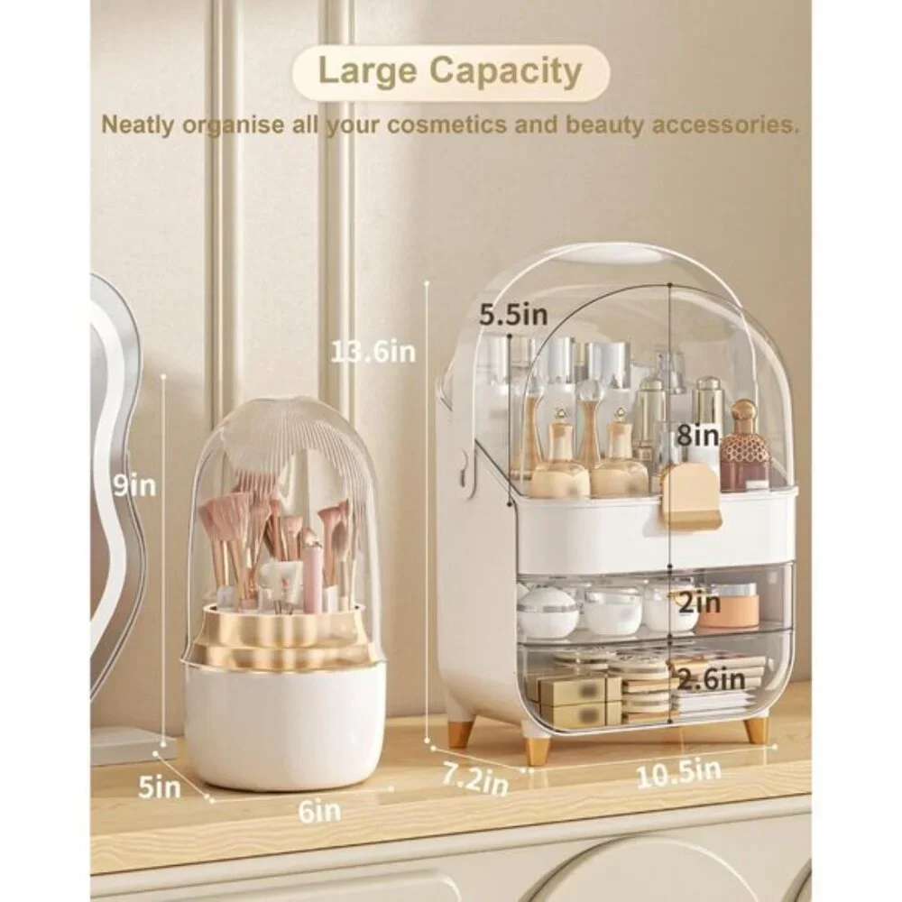 Rose Gold Makeup Organizer, Skincare & Cosmetic Storage for Vanity & Countertop